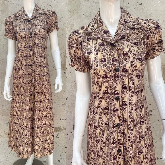 Vintage 1960’s 1970’s Cotton Bohemian Maxi Dress, Small - Picture 1 of 5
